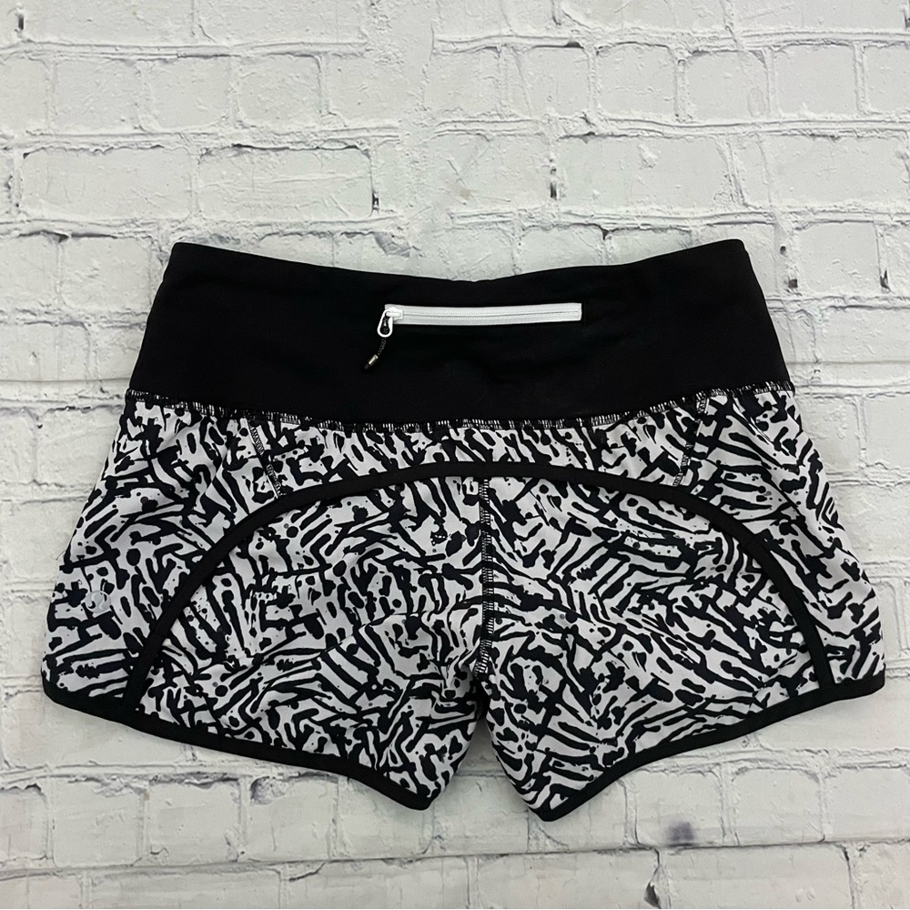 Lululemon Run Times 4 Way Stretch Black & White Athletic Shorts - Picture 3 of 5